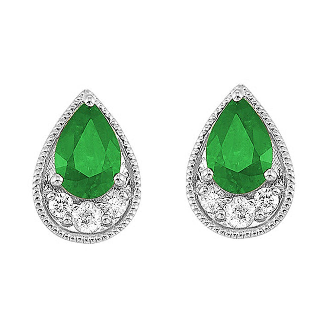 14Kt White Gold Diamond 1/10Ctw & Emerald 5/6Ctw Earring