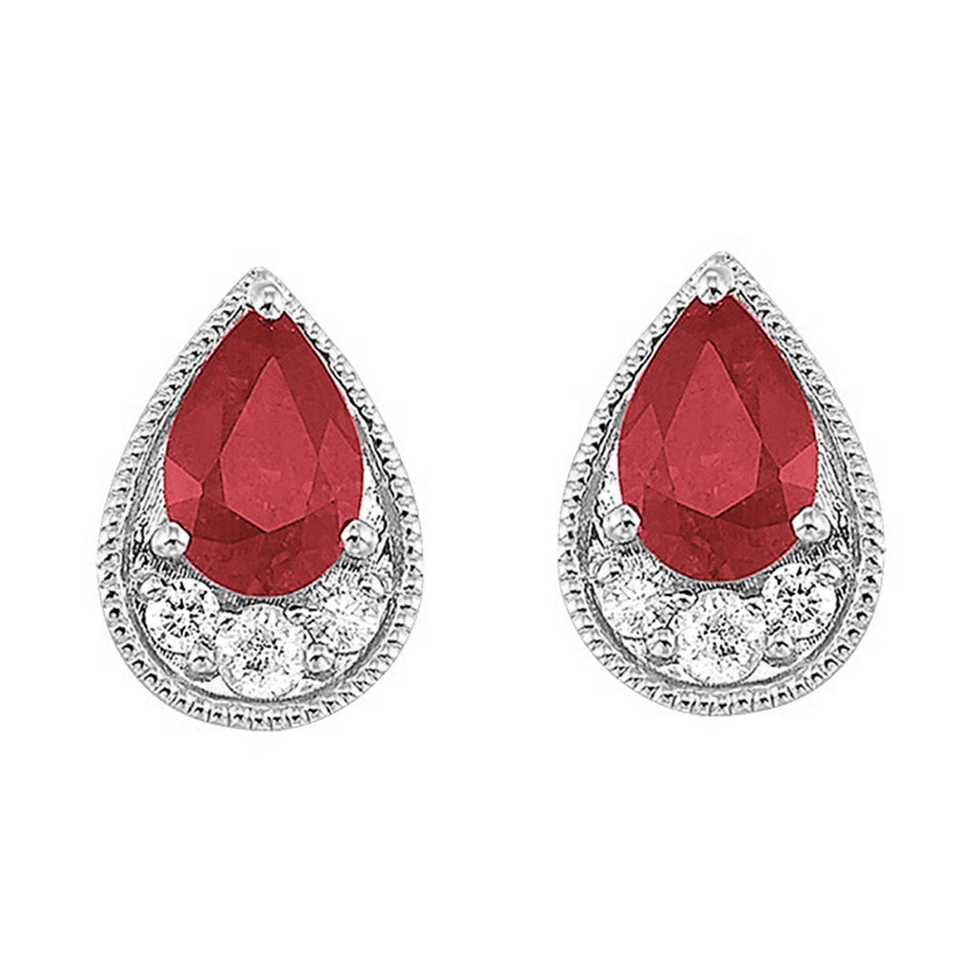 14Kt White Gold Diamond 1/10Ctw & Ruby 1Ctw Earring