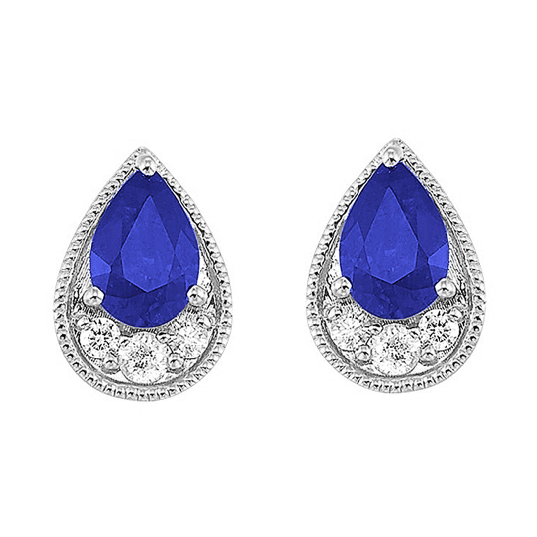 14Kt White Gold Diamond 1/10Ctw & Sapphire 1Ctw Earring