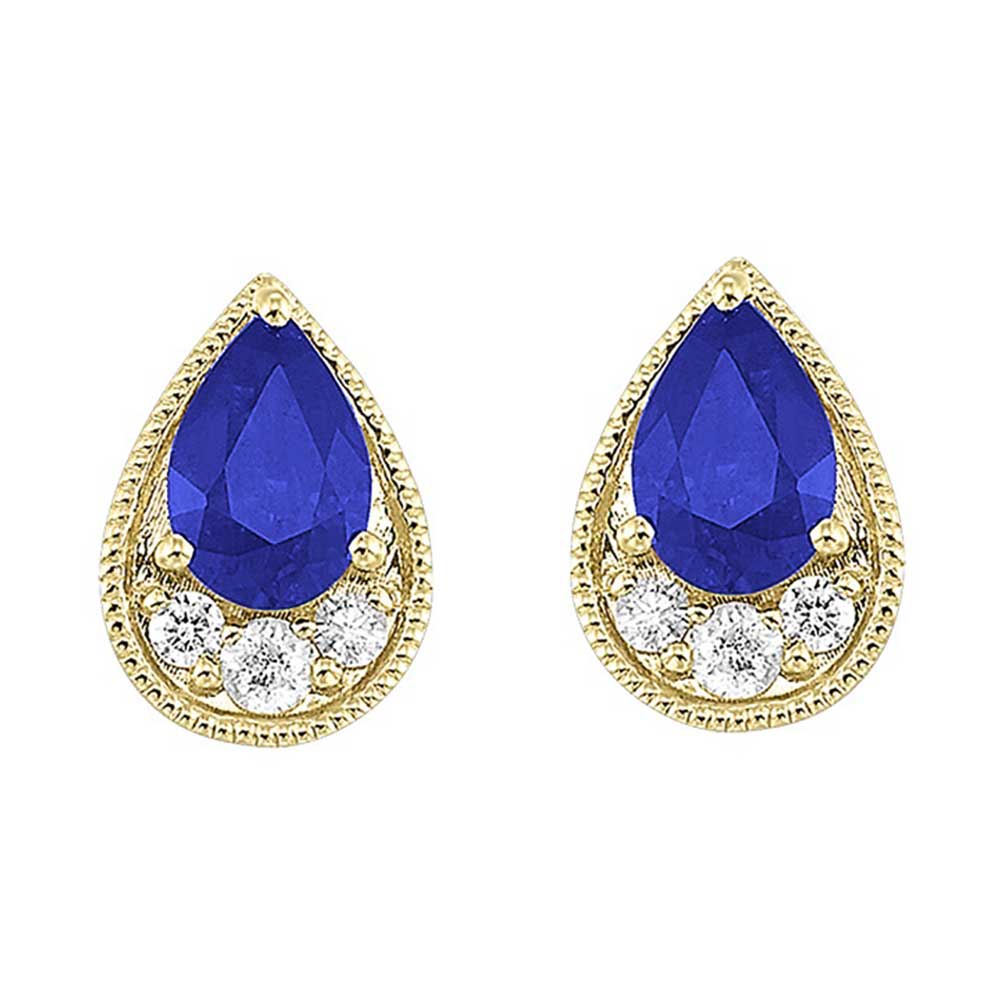 14Kt Yellow Gold Diamond 1/10Ctw & Sapphire 1Ctw Earring