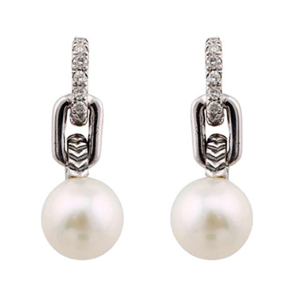 Silver Diamond 1/20Ctw & Pearl 2 3/4Ctw Earring