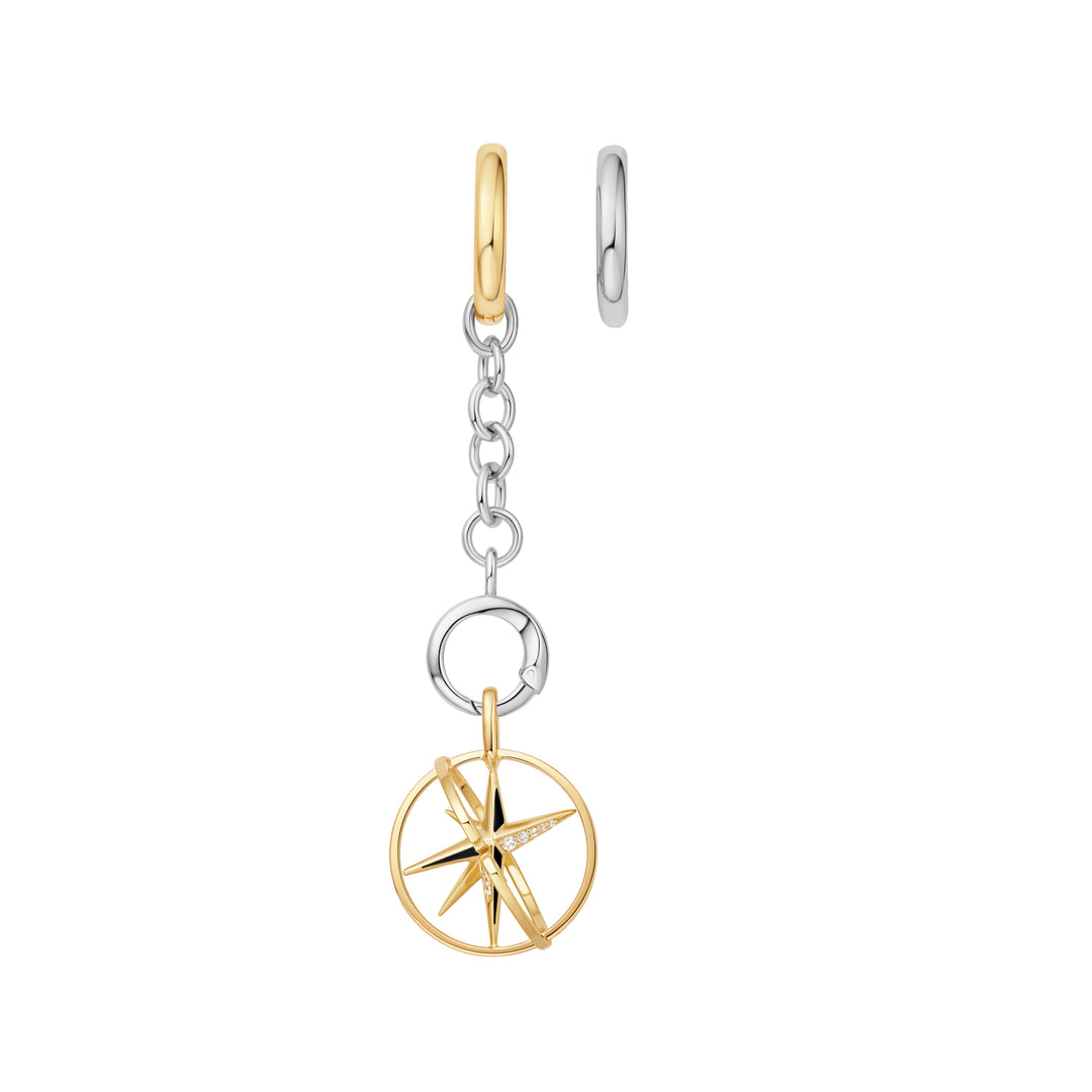 Two Tone Star Circle Charm Oval Hoop Earrings