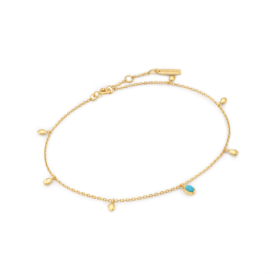 Gold Turquoise Drop Pendant Anklet