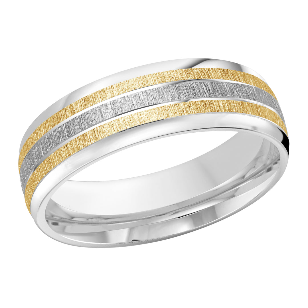 M3 722 7WY 06   A White   Yellow Wedding Band available in 10K  14K and 18K Gold