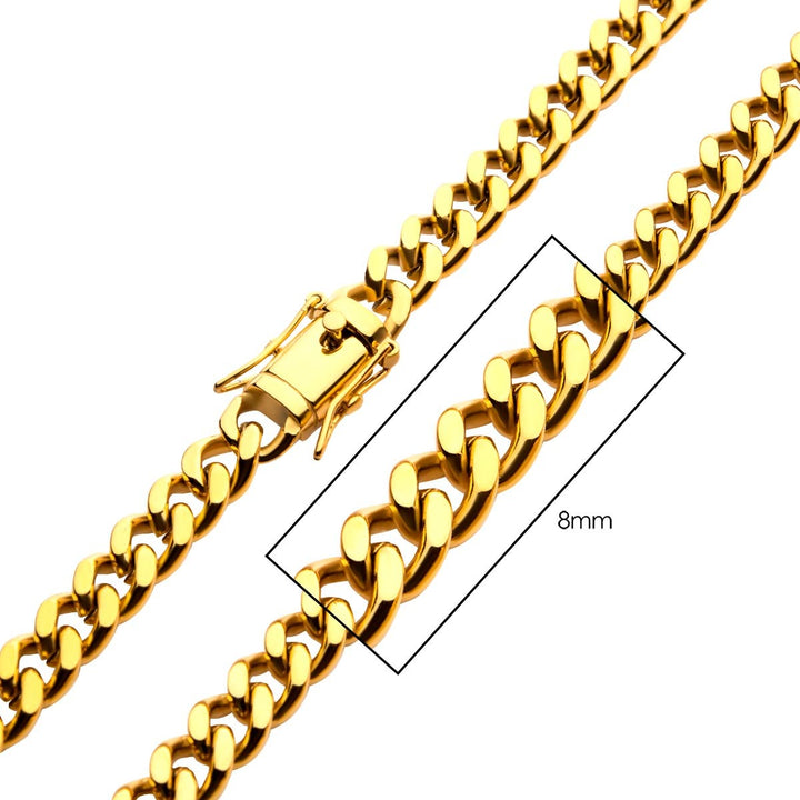 8mm 18Kt Gold IP Miami Cuban Chain Necklace