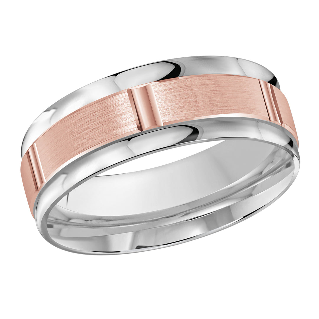 M3 636 8WP 01   A White   Pink Wedding Band available in 10K  14K and 18K Gold