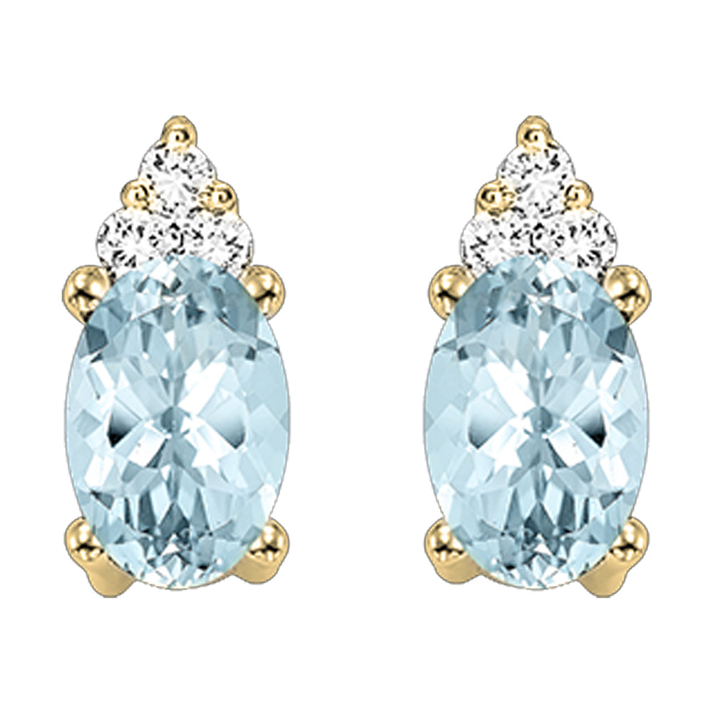 10Kt Yellow Gold Diamond 1/20Ctw & Aquamarine 5/8Ctw Earring