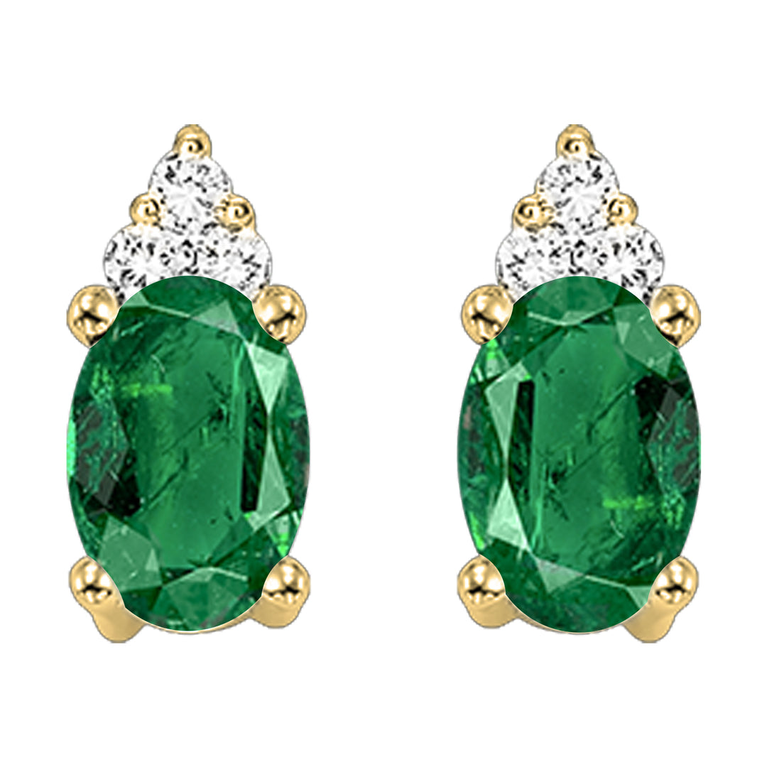 10Kt Yellow Gold Diamond 1/20Ctw & Emerald 5/8Ctw Earring