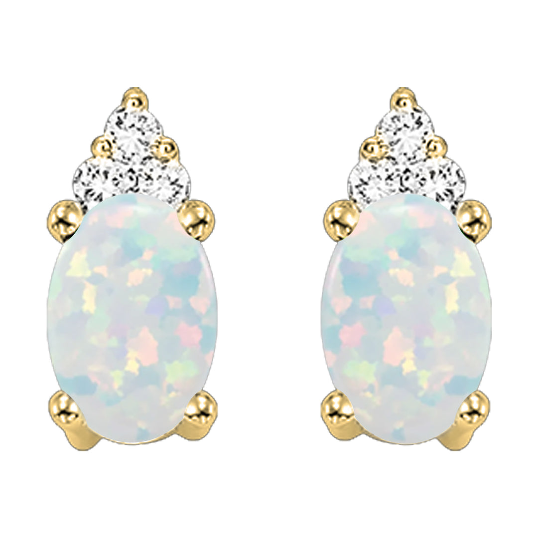 10Kt Yellow Gold Diamond 1/20Ctw & Opal 5/8Ctw Earring