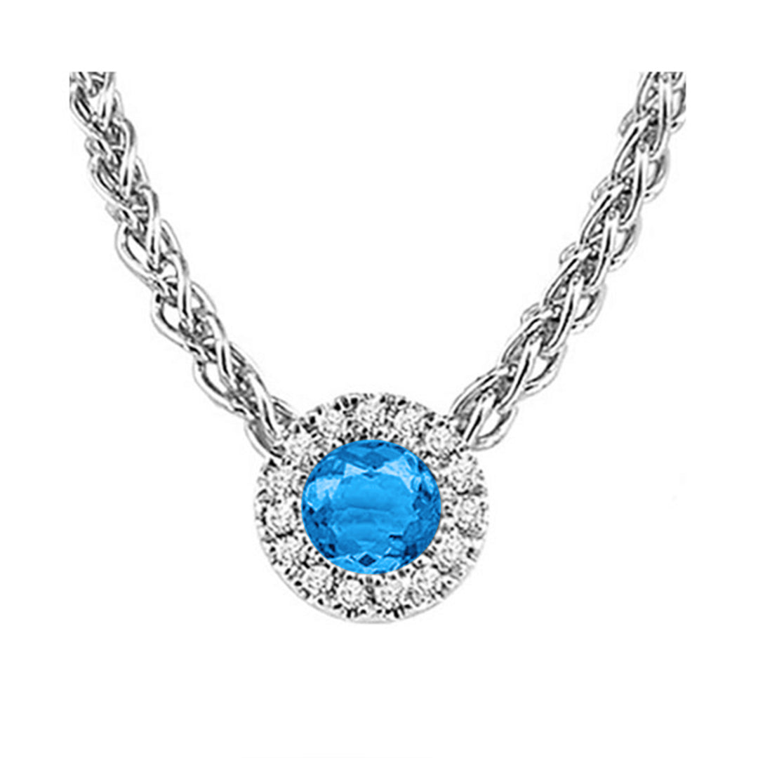 14Kt White Gold Diamond 1/20Ctw & Blue Topaz 1/4Ctw Pendant