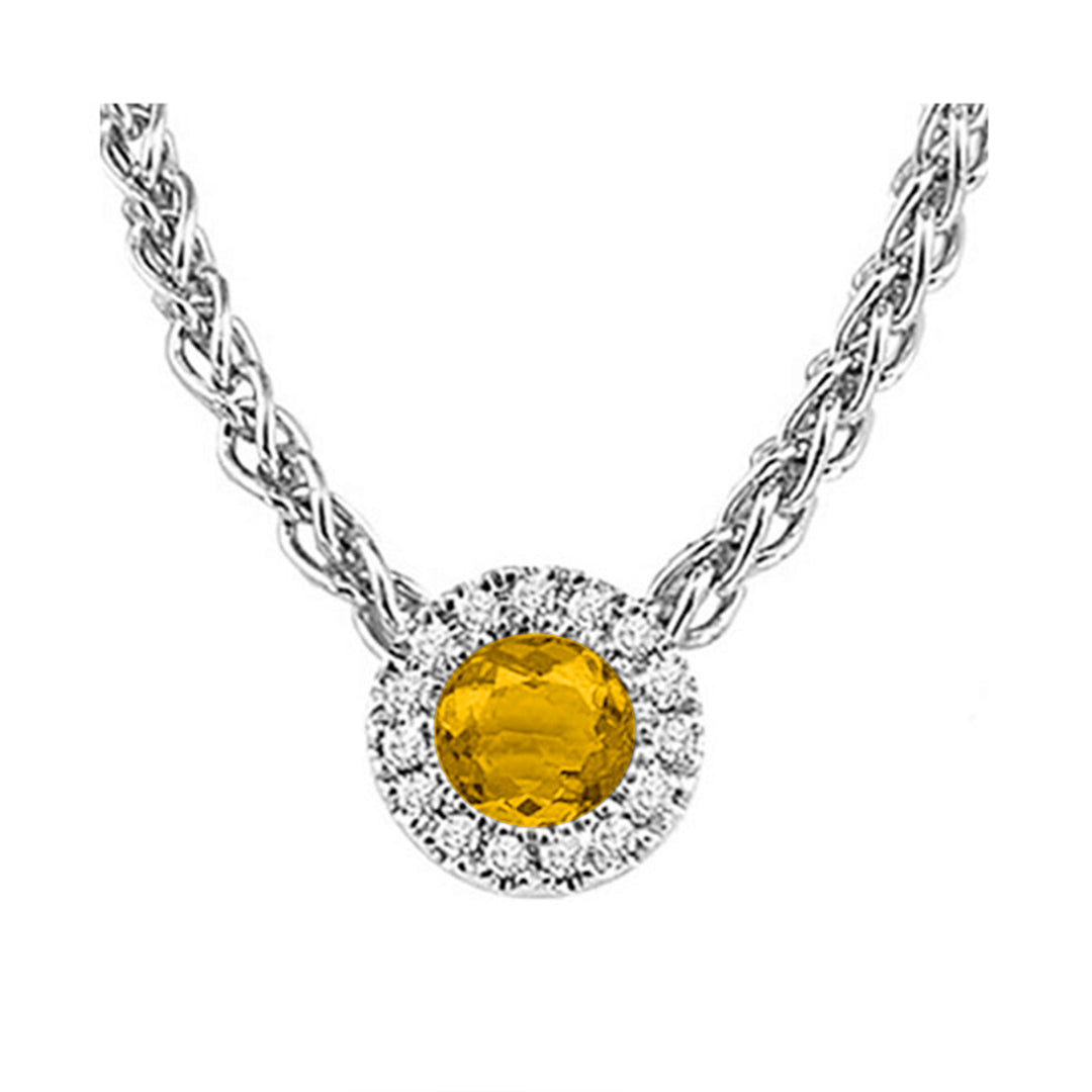 14Kt White Gold Diamond 1/20Ctw & Citrine 1/4Ctw Pendant