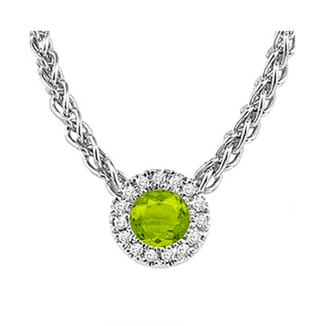 14Kt White Gold Diamond 1/20Ctw & Peridot 1/4Ctw Pendant