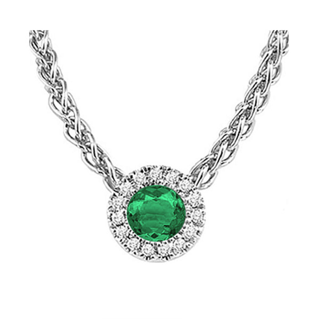 14Kt White Gold Diamond 1/20Ctw & Emerald 1/3Ctw Pendant