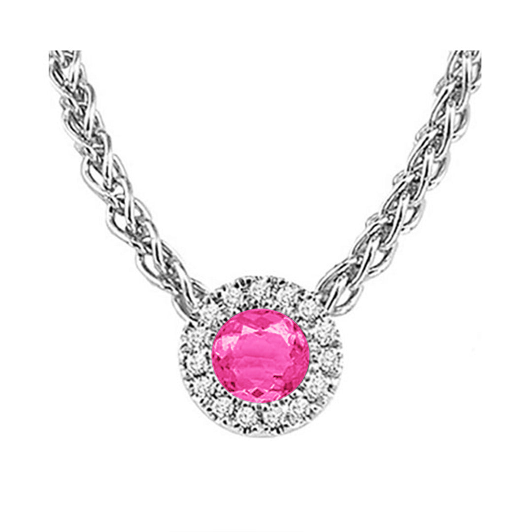 14Kt White Gold Diamond 1/20Ctw & Pink Tourmaline 1/3Ctw Pendant