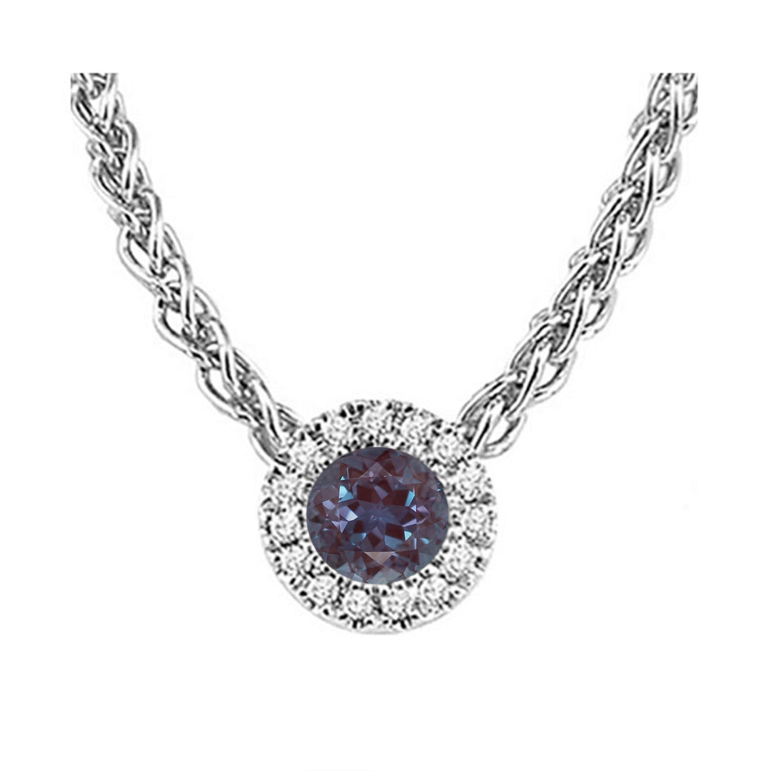 14Kt White Gold Diamond 1/20Ctw & Syn Alexandrite 1/4Ctw Pendant