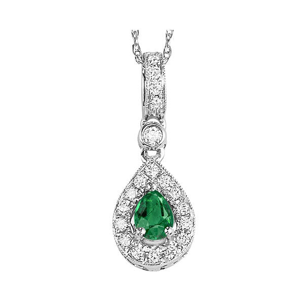 10Kt White Gold Diamond 1/10Ctw & Emerald 1/5Ctw Pendant