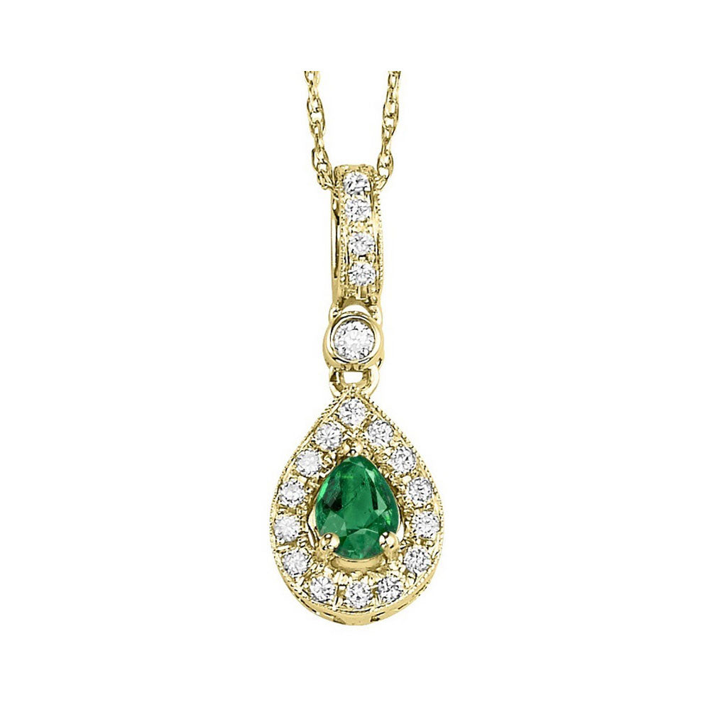 14Kt Yellow Gold Diamond 1/10Ctw & Emerald 1/5Ctw Pendant