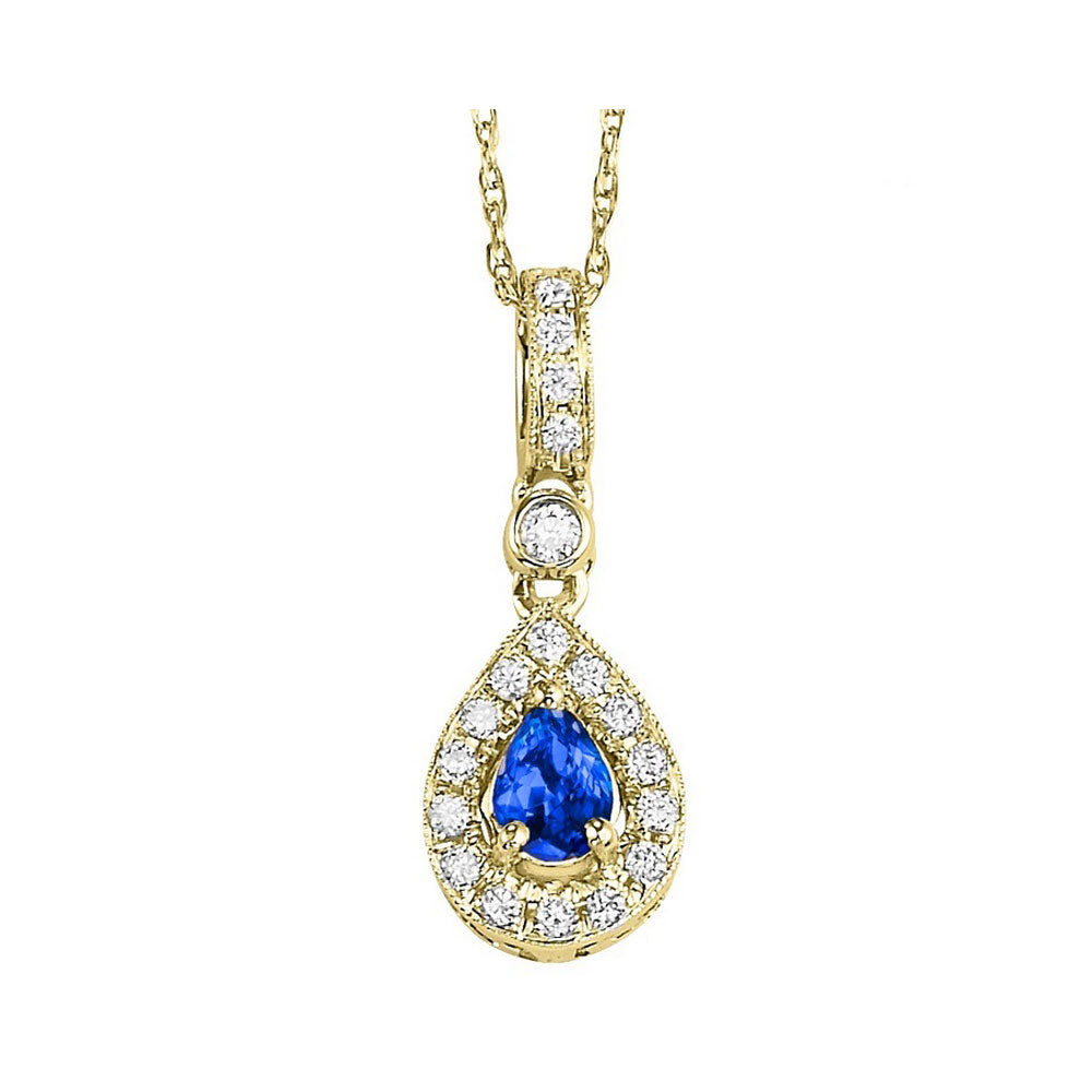 14Kt Yellow Gold Diamond 1/10Ctw & Sapphire 1/5Ctw Pendant