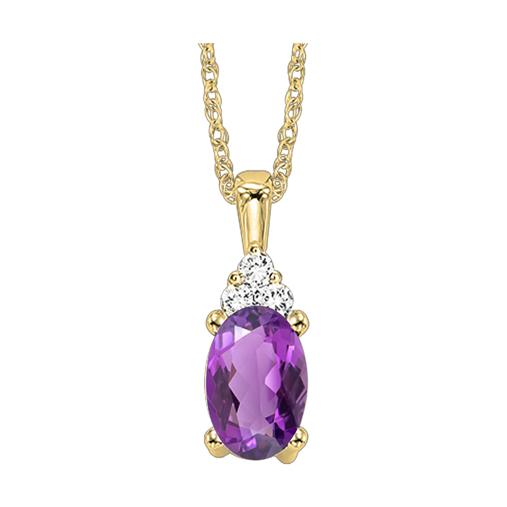 10Kt Yellow Gold Diamond 1/50Ctw & Amethyst 3/8Ctw Pendant