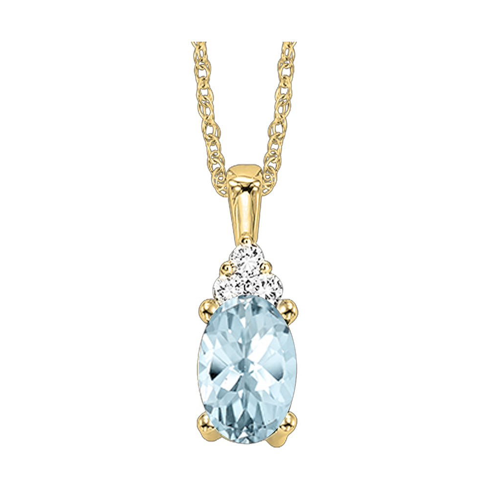 10Kt Yellow Gold Diamond 1/50Ctw & Aquamarine 3/8Ctw Pendant