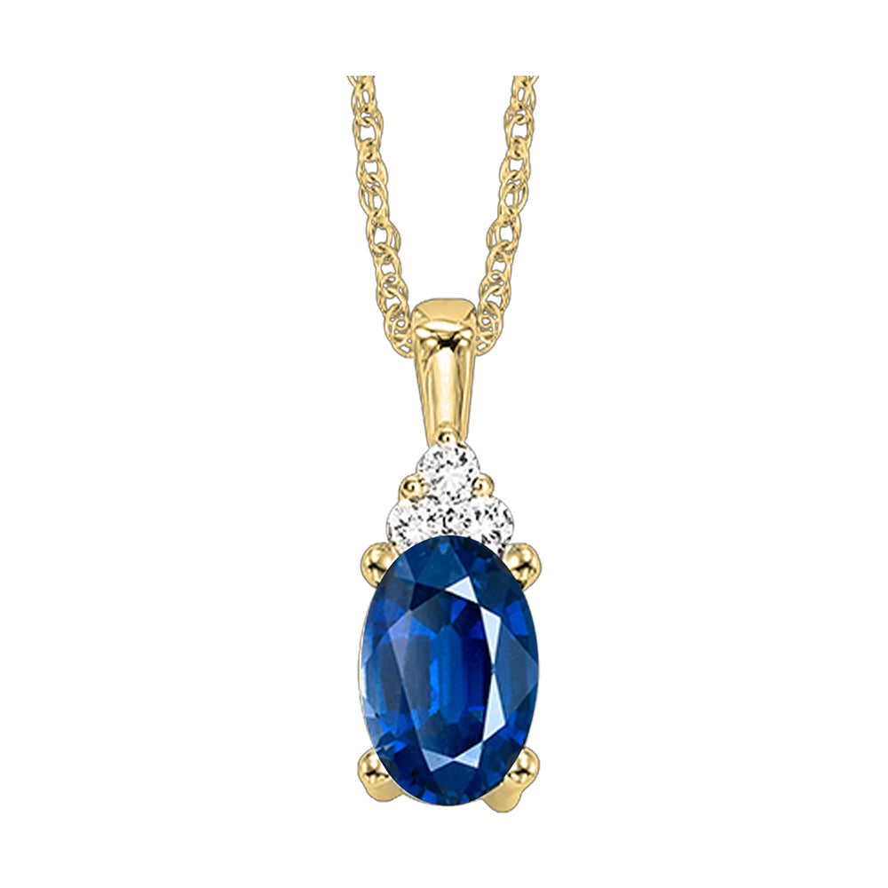 10Kt Yellow Gold Diamond 1/50Ctw & Sapphire 1/2Ctw Pendant