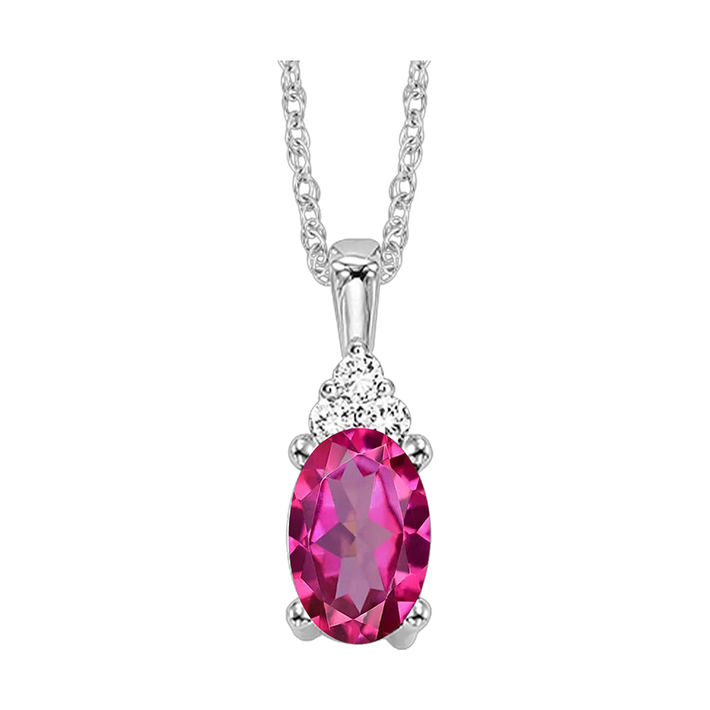 10Kt White Gold Diamond 1/50Ctw & Pink Sapphire 5/8Ctw Pendant