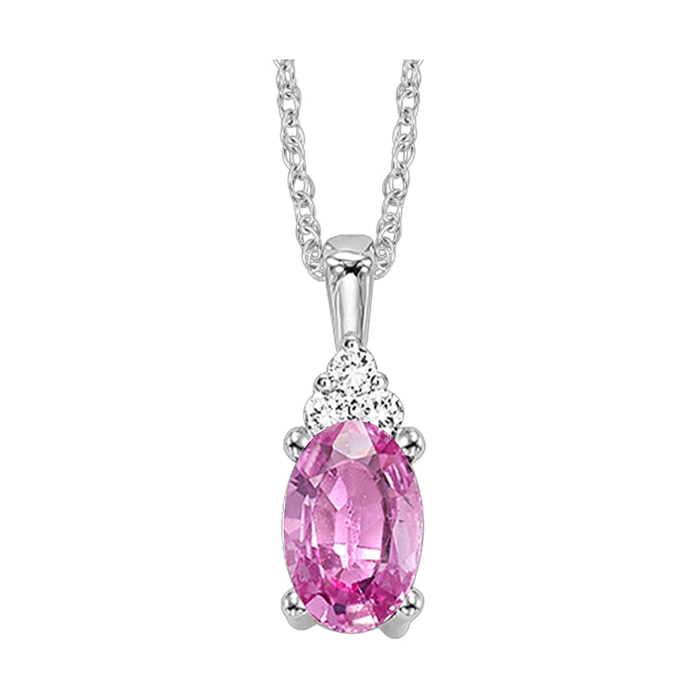 10Kt White Gold Diamond 1/50Ctw & Pink Tourmaline 3/8ctw Pendant