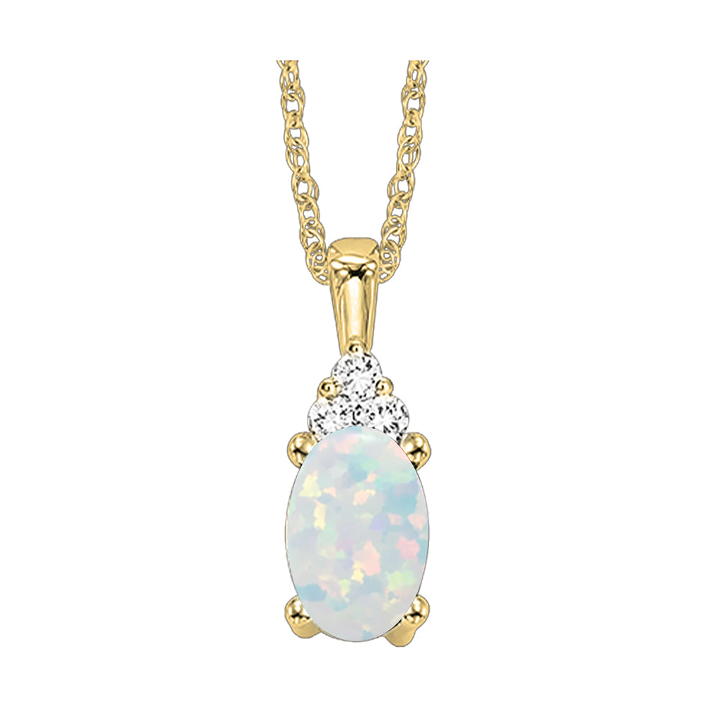 10Kt Yellow Gold Diamond 1/50Ctw & Opal 1/2Ctw Pendant