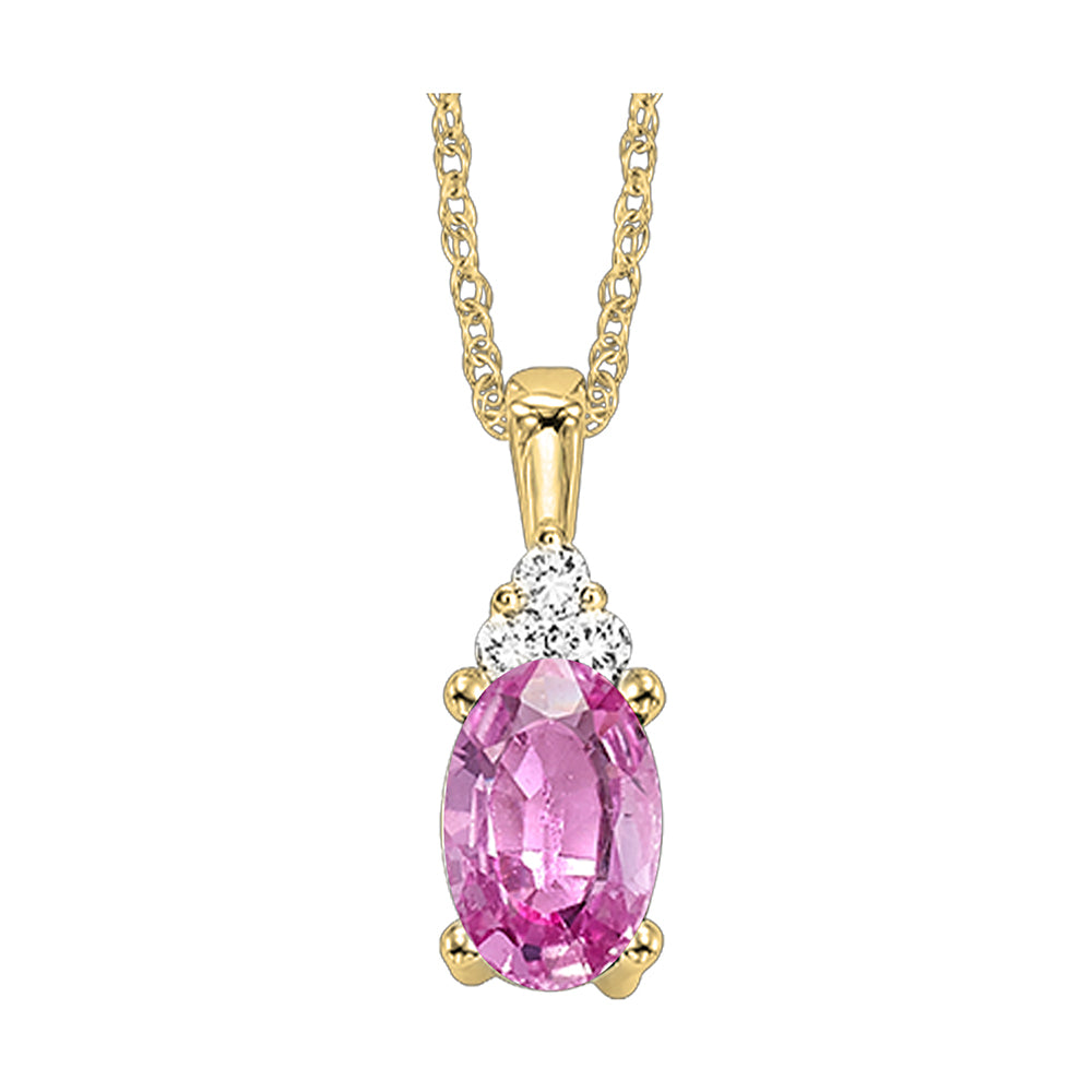 10Kt Yellow Gold Diamond 1/50Ctw & Pink Tourmaline 3/8ctw Pendant