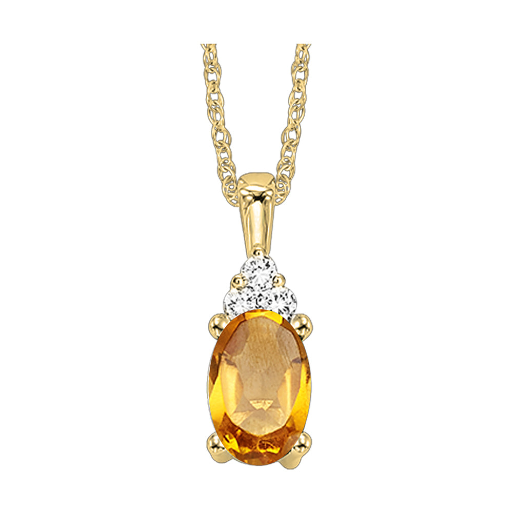 10Kt Yellow Gold Diamond 1/50Ctw & Citrine 3/8Ctw Pendant