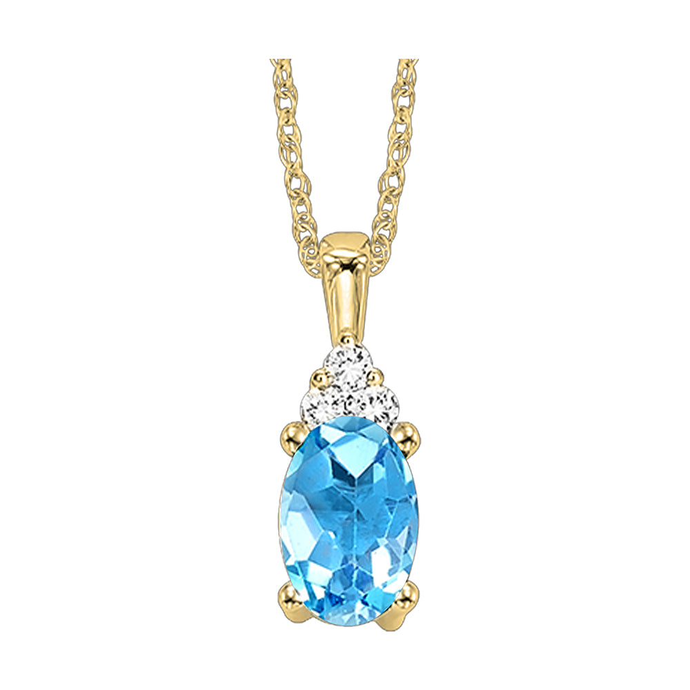 10Kt Yellow Gold Diamond 1/50Ctw & Blue Topaz 3/8Ctw Pendant