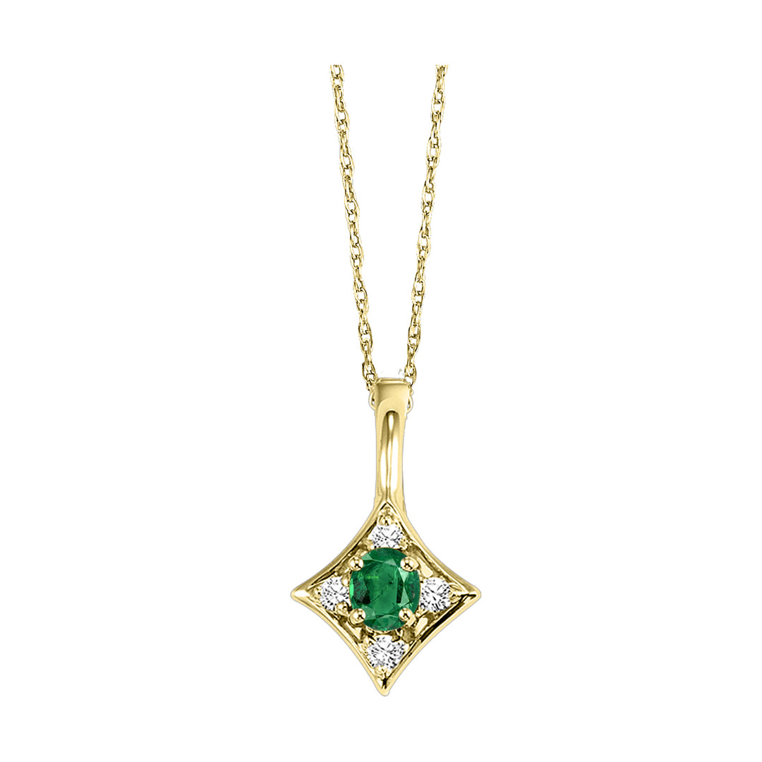 14Kt White Gold Diamond 1/20Ctw & Emerald 1/6Ctw Pendant