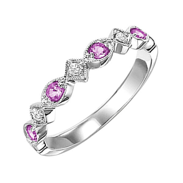 10Kt White Gold Diamond 1/20Ctw & Pink Sapphire 1/6Ctw Ring