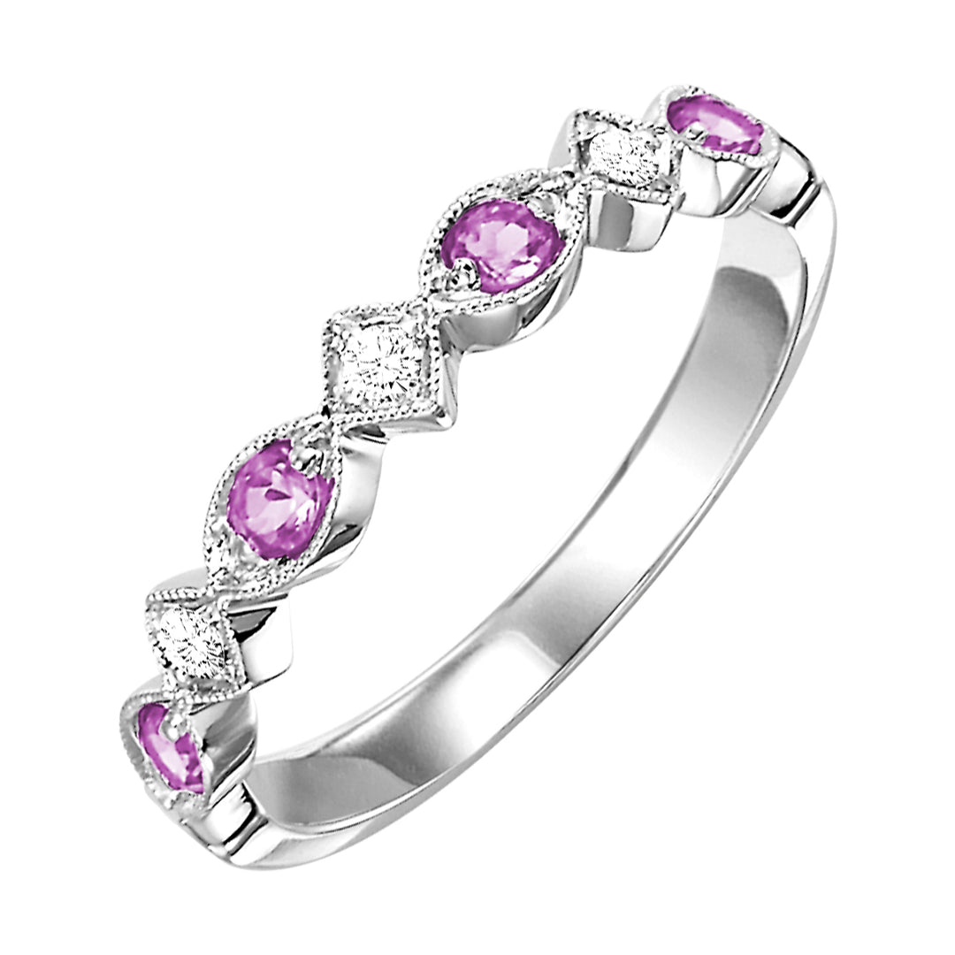 10Kt White Gold Diamond 1/20Ctw & Pink Sapphire 1/6Ctw Ring