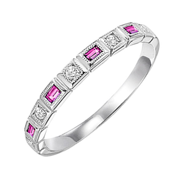 10Kt White Gold Diamond 1/12Ctw & Pink Sapphire 1/7Ctw Ring