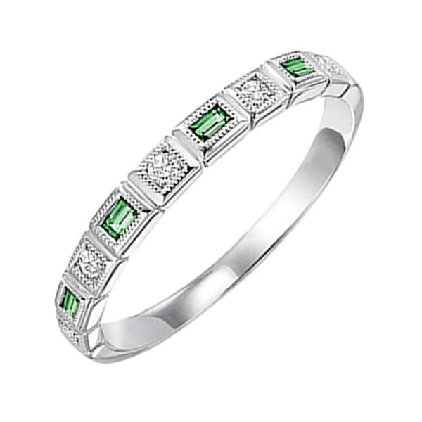 14Kt White Gold Diamond 1/10Ctw & Emerald 1/8Ctw Ring