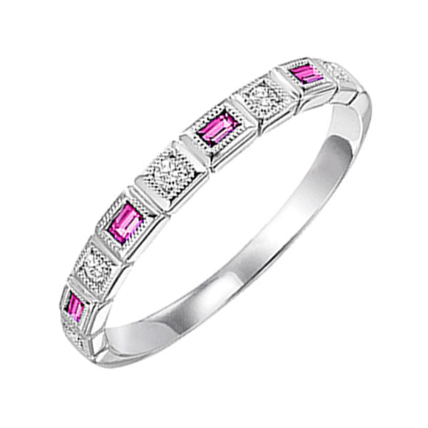 14Kt White Gold Diamond 1/10Ctw & Pink Sapphire 1/7Ctw Ring