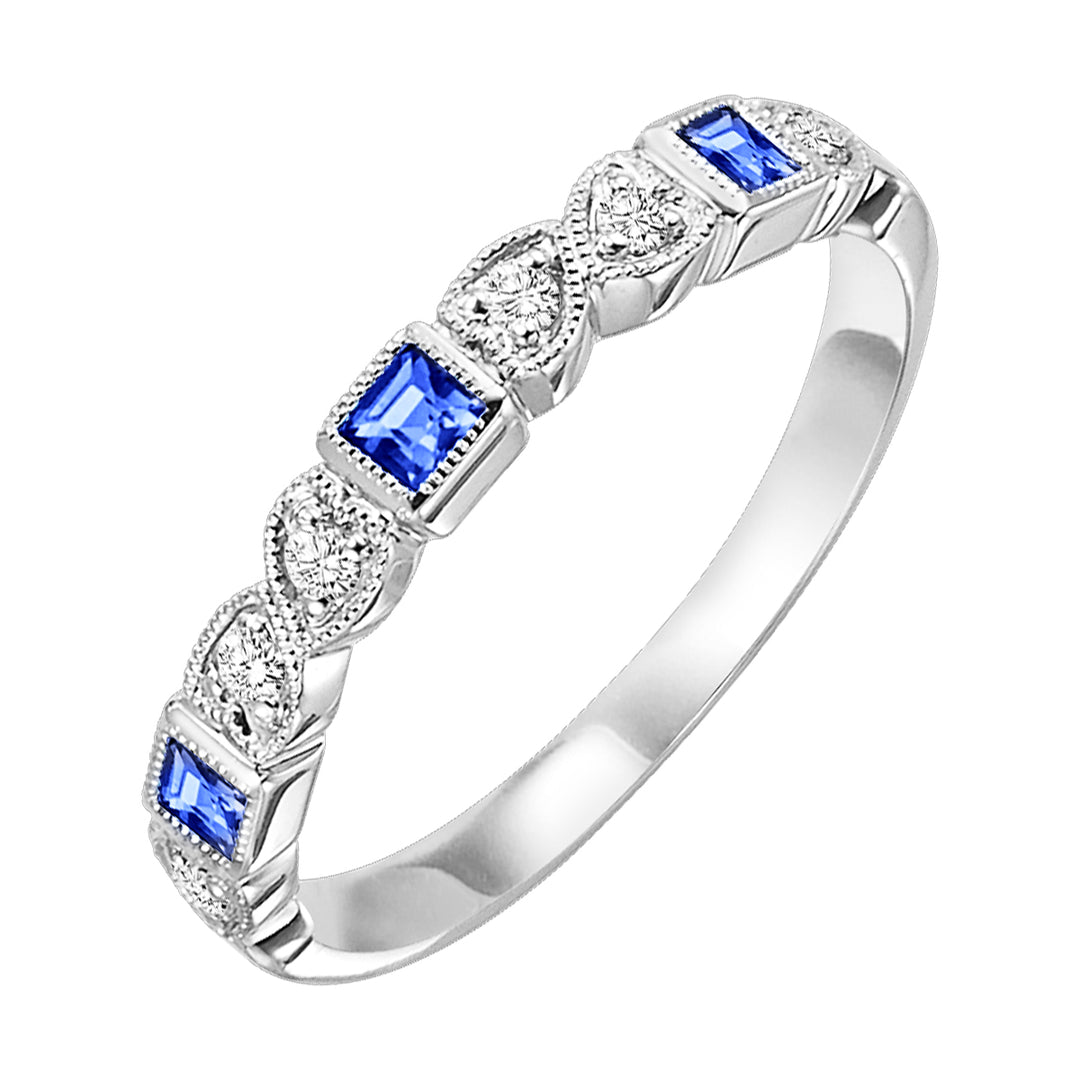 14Kt White Gold Diamond 1/12Ctw & Sapphire 1/6Ctw Ring