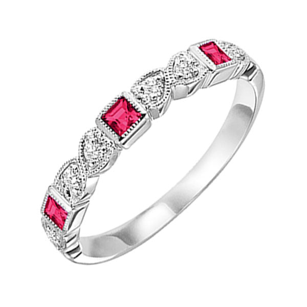 14Kt White Gold Diamond 1/12Ctw & Ruby 1/6Ctw Ring