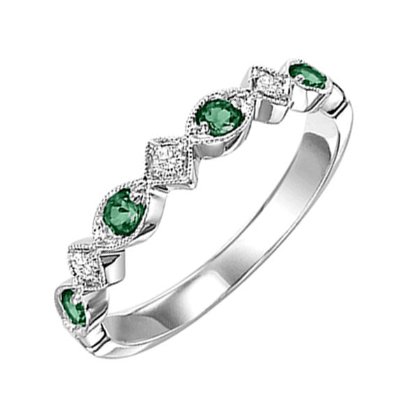 14Kt White Gold Diamond 1/20Ctw & Emerald 1/6Ctw Ring