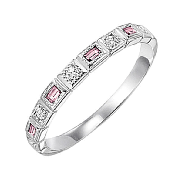 10Kt White Gold Diamond 1/10Ctw & Pink Tourmaline 1/7Ctw Ring