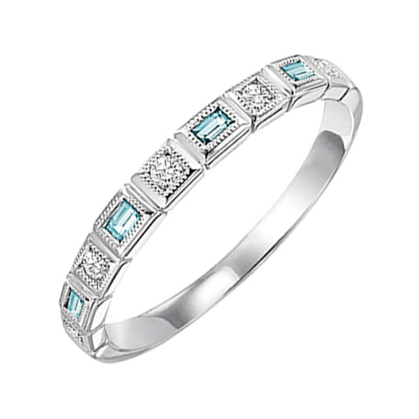 10Kt White Gold Diamond 1/10Ctw & Blue Topaz 1/6Ctw Ring