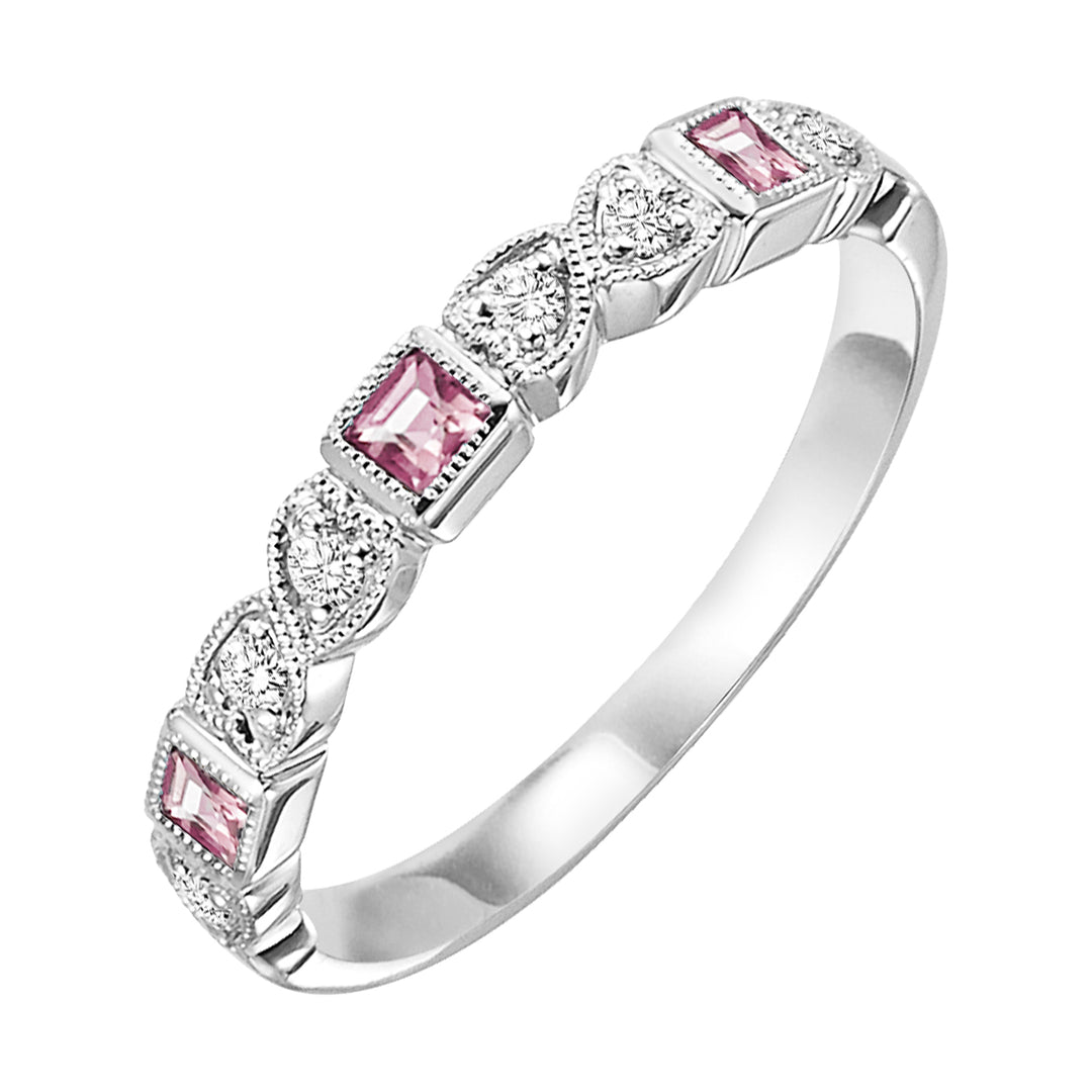 10Kt White Gold Diamond 1/12Ctw & Pink Tourmaline 1/7Ctw Ring