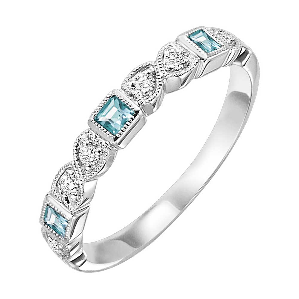 10Kt White Gold Diamond 1/10Ctw & Blue Topaz 1/7Ctw Ring