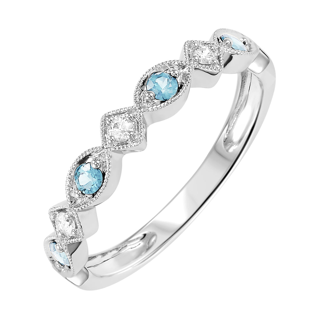 10Kt White Gold Diamond 1/20Ctw & Blue Topaz 1/6Ctw Ring