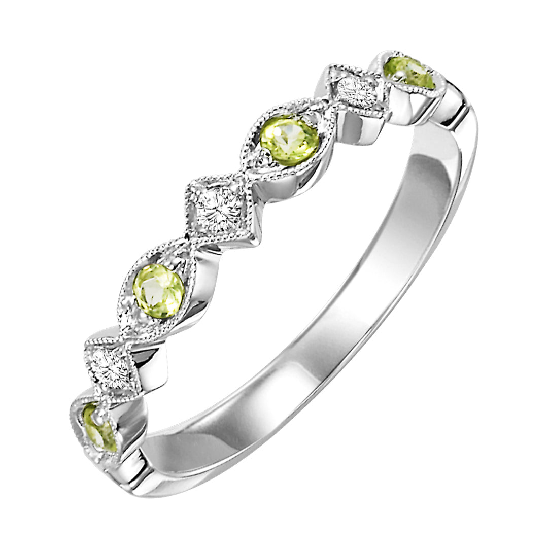 10Kt White Gold Diamond 1/20Ctw & Peridot 1/6Ctw Ring