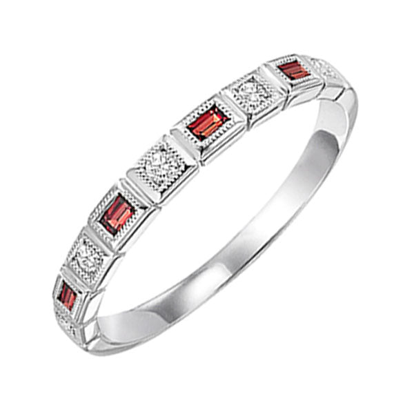 14Kt White Gold Diamond 1/12Ctw & Garnet 1/6Ctw Ring