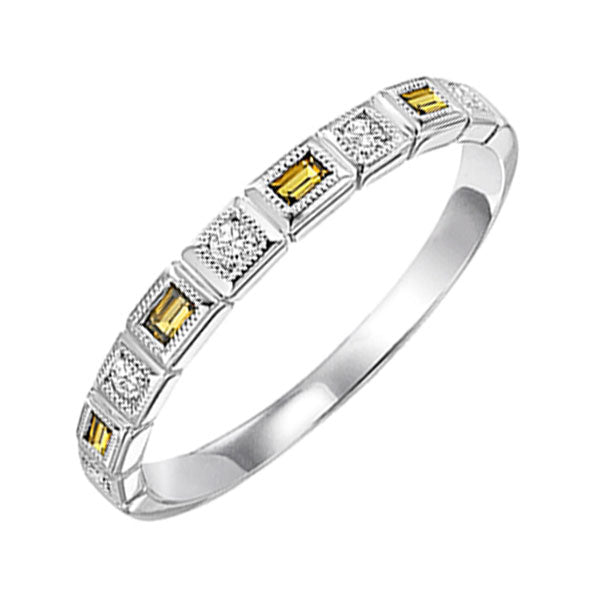 14Kt White Gold Diamond 1/10Ctw & Citrine 1/8Ctw Ring