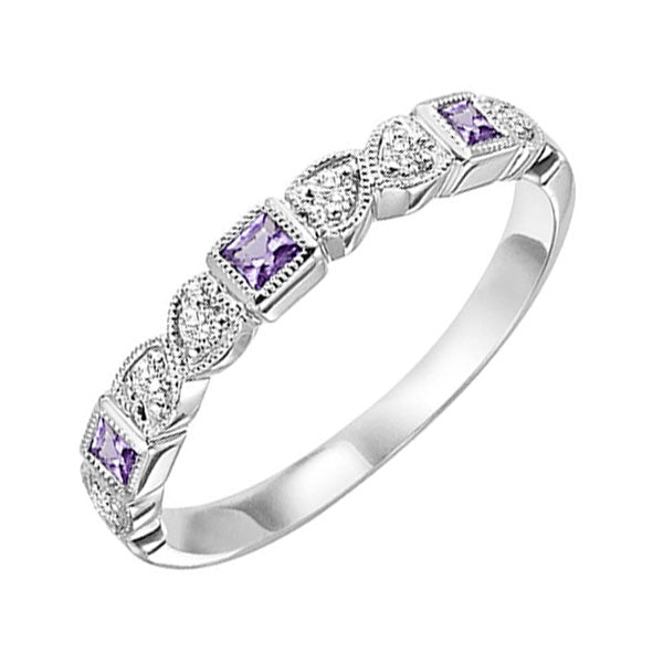 14Kt White Gold Diamond 1/12Ctw & Amethyst 1/7Ctw Ring