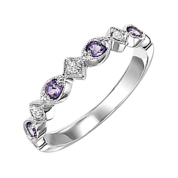 14Kt White Gold Diamond 1/20Ctw & Amethyst-Sapphire 1/7Ctw Ring